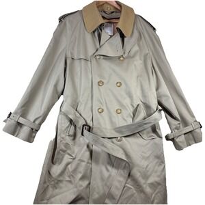 Kenneth Barnard Dbl Breasted Trench Rain Coat Mens 42L Beige Vtg Belted  w Liner